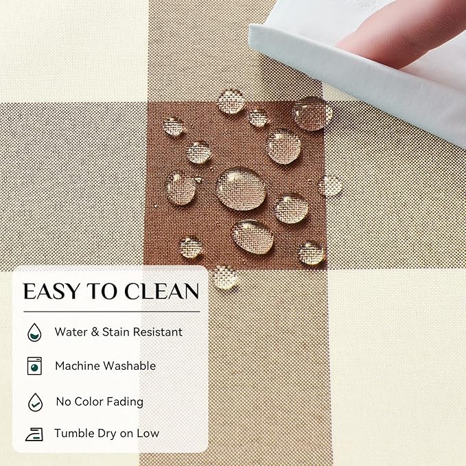 Softalker Gingham Checkered Rectangle Tablecloth - Waterproof Buffalo Plaid Table Cloth Stain Resistant Washable Table Cover for Picnic/Camping/Outdoor - Coffee and White, 54 x 78 Inch