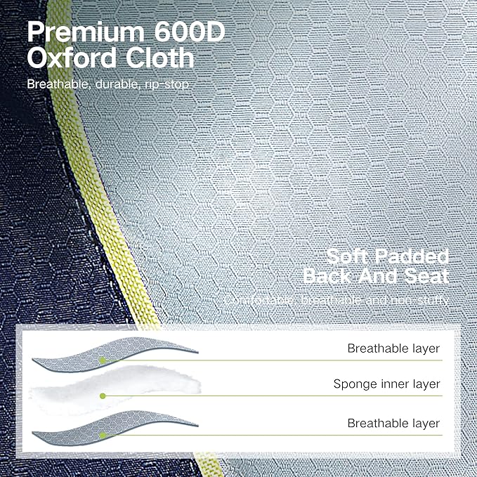 GREEN PARTY Folding Camping Chair Oversized Heavy Duty Lawn Chair with Cooler Bag, Cup Holder, Storage Pocket, Collapsible Padded Outdoor Arm Chair, Quad Lumbar