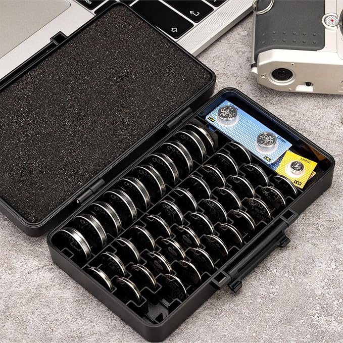 KIWIFOTOS 42 Slots Coin Cell Battery Case for CR2032 CR2025 LR44 Shockproof CR2016 CR2320 CR2325 CR2330 CR2335 CR2354 CR2412 CR2430 CR2450 Button Battery Holder, Battery Not Included