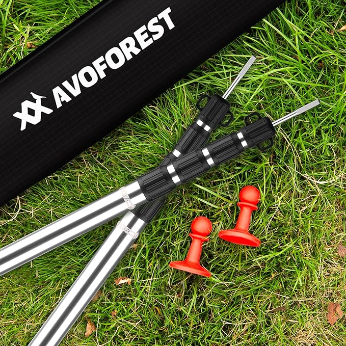 Tarp Poles Heavy Duty Adjustable, AVOFOREST Aviation Aluminum 8.7FT Tent Poles Lengthen and Thicken with Protection Cap Awning Poles Set of 4 for Hiking Silver
