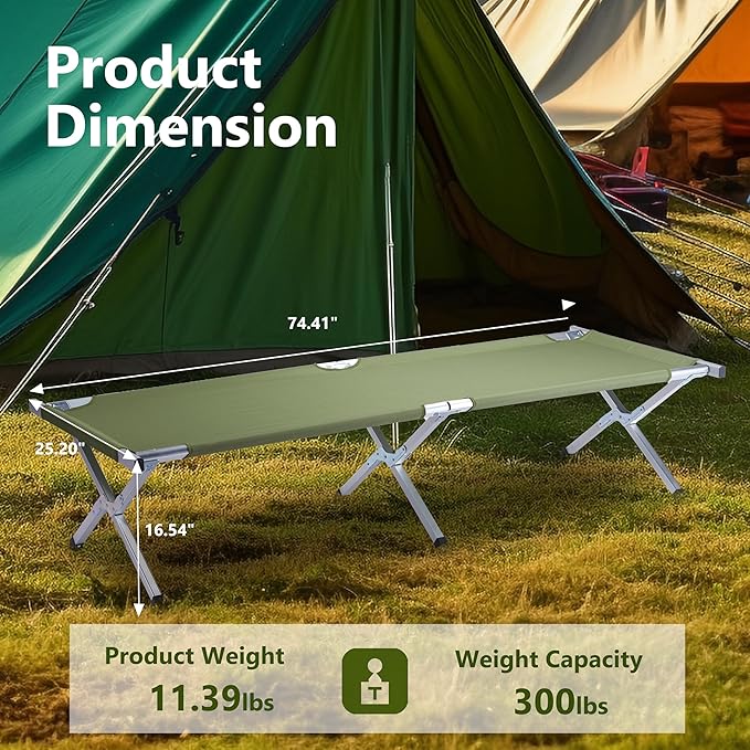 Outvita Folding Camping Cot, Sleeping Bed with Carry Bag, Lightweight Portable Cots for Travel, Fishing, Hiking and Outdoor Activities