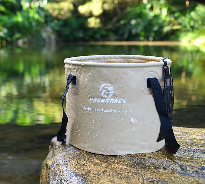 Premium Collapsible Bucket by Freegrace - Compact Portable Folding Water Container - Lightweight & Durable - Includes Handy Tool Mesh Pocket