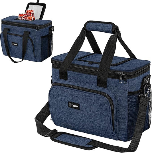 OPUX Soft Cooler Bag, Insulated Collapsible Lunch Cooler Tote for Men Work Camping Beach Travel, Portable Soft Sided Leakproof Waterproof Large Lunch Bag Box with Shoulder Strap 30 Cans, Heather Navy