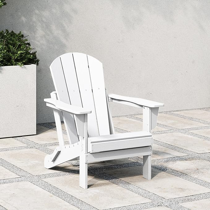 WestinTrends Malibu HDPE Outdoor Patio Folding Poly Adirondack Chair, White