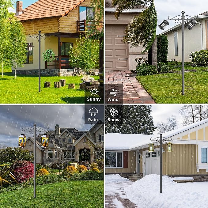 Shepherds Hooks for Outdoor, 2 Pack 76.8 in Heavy Duty Bird Feeder Pole, Thickened Double Shepherd Hook Stand for Hanging Plants, Lanterns, Solar Lights, Wind Chime, Hummingbird Feeder, Garden