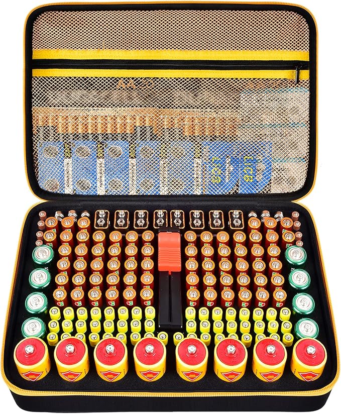 Battery Organizer Storage Case with Tester, Batteries Holder Box Carrying Container Bag, Garage Vault Organization Holds 162+ Battery Variety Pack AA AAA AAAA C D 9V 3V Lithium(No Batteries)