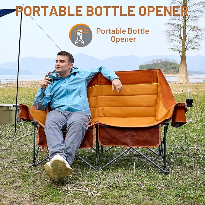 Timber Ridge Double Camping Chair, Heavy Duty Outdoor Folding Camp Couch, Loveseat Camping Chairs Perfect for Campsites, Patio/Lawn, Soccer Games or Other Youth Sports, Supports 800 lbs