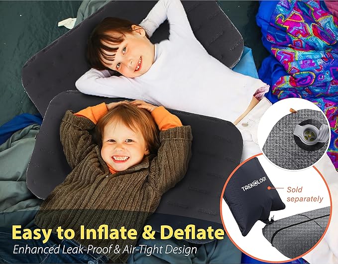 TREKOLOGY Camping Pillow - Large Inflatable (24"x15") for Home-Like Comfort, Portable & Ergonomic, Easy to Clean, Durable & Leak-Proof, Removable Strap for Secure Fit – ALUFT Ultra (Grey)