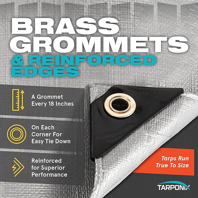8' x 10' Dual-Sided Heavy-Duty Tarp – 10 Mil Tear-Resistant Silver & Black Cover with Reinforced Edges and Anti-Rust Grommets