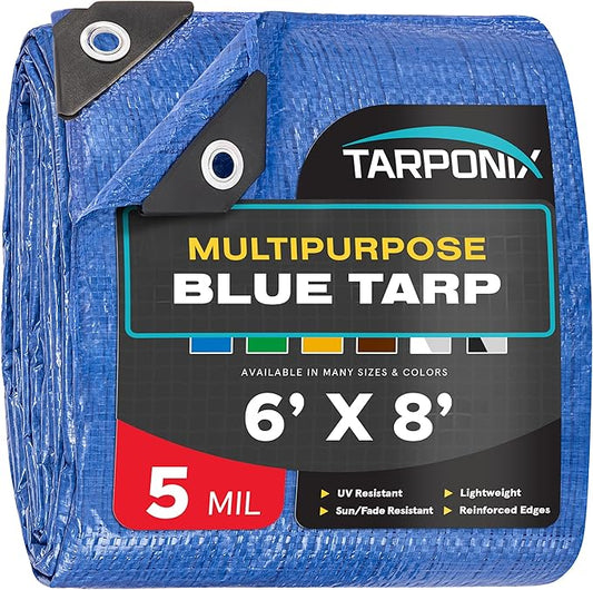 Better Blue Poly Tarp 6’ x 8’ – Lightweight 5 Mil Waterproof Cover – Durable, Weatherproof, Multipurpose Protection for Camping, Roofing, Construction