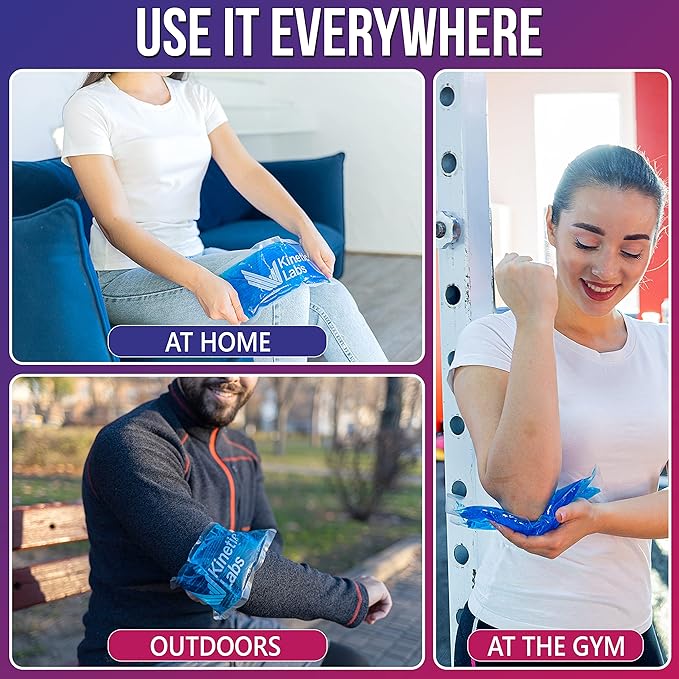 Gel Ice Packs for Injuries Reusable (2 Pack) 9.5" x 4.5" – Gel Cold Packs by Kinetic Labs – Flexible & Soft Packs for Knee, Shoulder, Back (Regular)