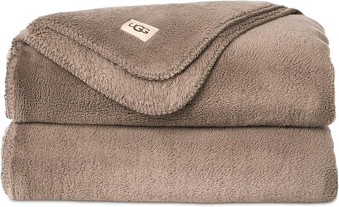 UGG Whitecap Plush Throw Blanket Fleece Lightweight Soft Throw for Couch or Bed Luxury Home Decor for Living Room Washable Hypoallergenic Blankets for Dorm Decor, 50-inch x 70-inch, Light Fawn Brown