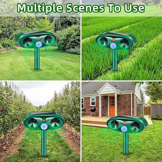 4 Pack 2025 Ultrasonic Solar Animal Repellent Outdoor, Squirrel Fortress Pro Deer Repellent Devices Motion Detection,Waterproof Repeller for Cat Mouse Raccoon Dog Rabbit,Garden Yard Protection