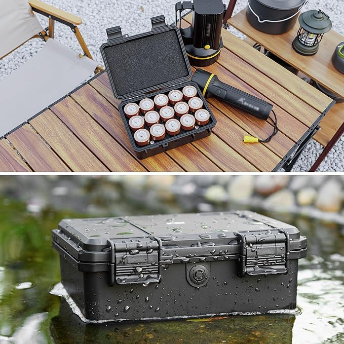 KIWIFOTOS 15 Slots D Battery Organizer Storage Case Shockproof D Cell LR20 Alkaline Batteries Holder Containers IP67 Waterproof for Household Outdoor Camping and Office All-Purpose