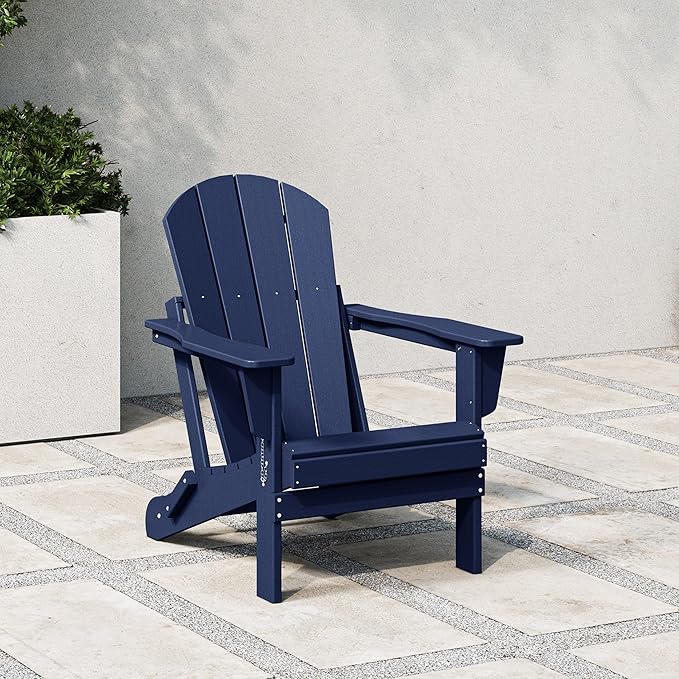WestinTrends Malibu HDPE Outdoor Patio Folding Poly Adirondack Chair, Navy Blue