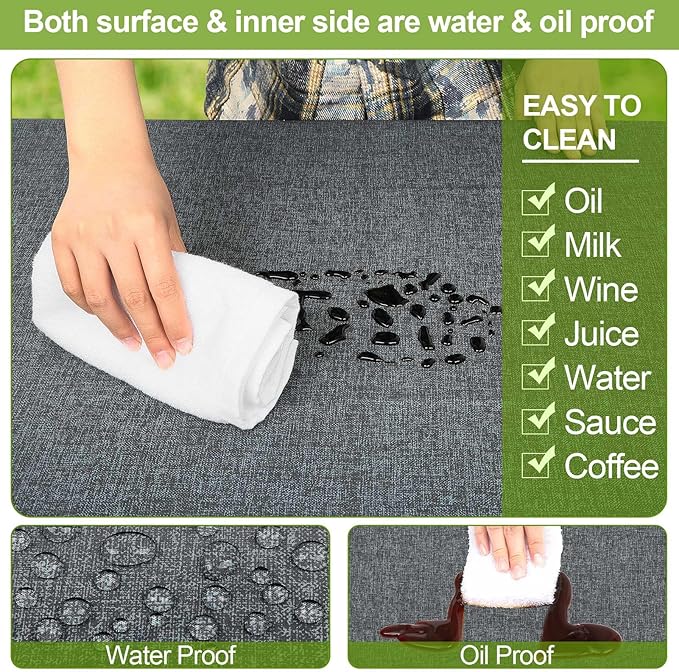 Picnic Table Cover with Bench Covers Camping Essentials Waterproof Windproof Camping Tablecloth with Drawstring Bag, Fitted Rectangle Tables and Seats, 72in, Heather Grey