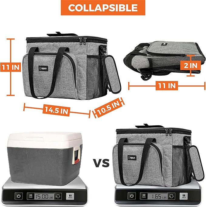 OPUX Soft Cooler Bag, Insulated Collapsible Lunch Cooler Tote for Men Work Camping Beach Travel, Portable Soft Sided Leakproof Waterproof Large Lunch Bag Box with Shoulder Strap 40 Cans, Heather Gray