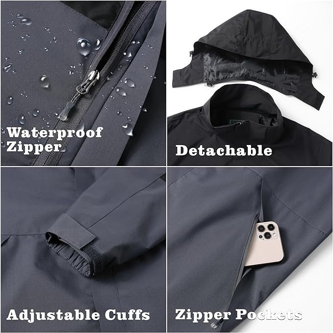 GIISAM Rain Jacket for Men, Mens Waterproof Raincoat Lightweight Rain Jackets Outdoor Rain Coat Windbreaker with Hood