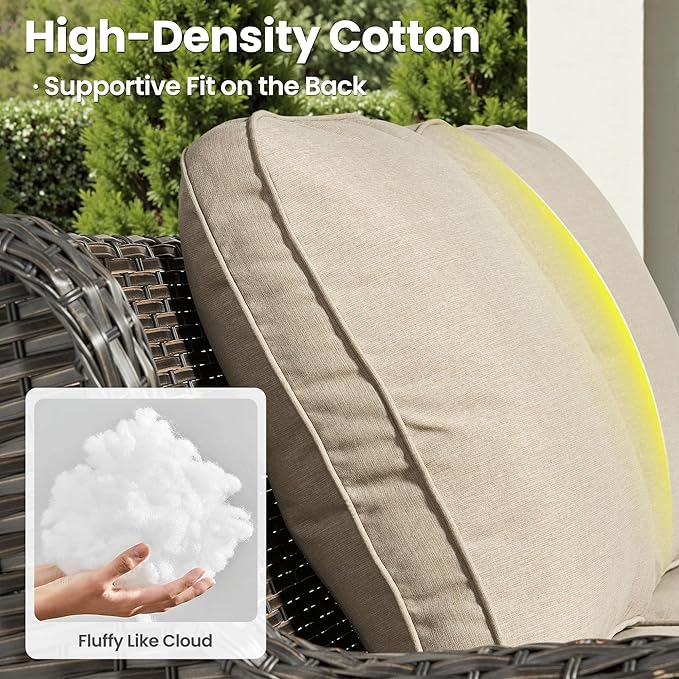 ovios 5 Pieces Patio Furniture Set with 42" Fire Pit Table, Outdoor Wicker Sofa with Loveseat, Comfy Cushions, High Back Couch Conversation Set, Brown Rattan, Beige