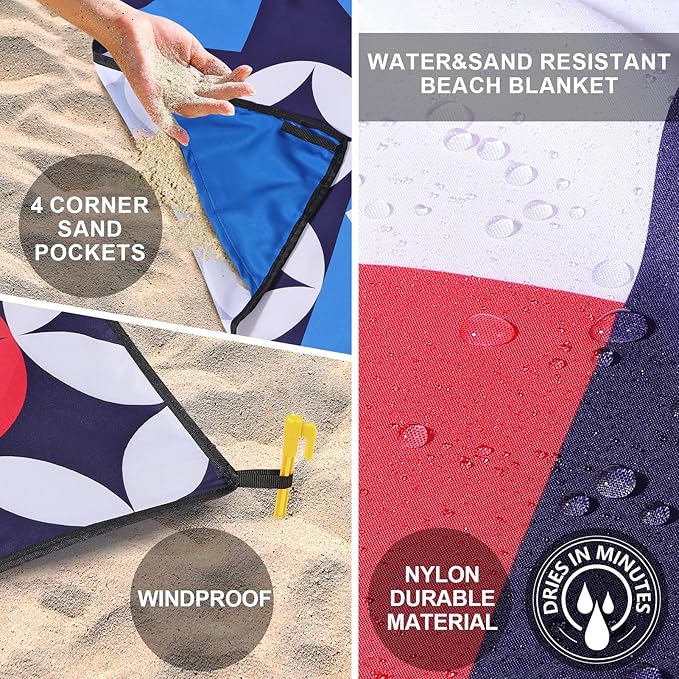 Beach Blanket Waterproof Sandproof Extra Large Beach Mat 79" X 83"/120"x108"for 1-8 Adults Quick Drying Durable Outdoor Picnic Mat for Beach Travel Camping Hiking