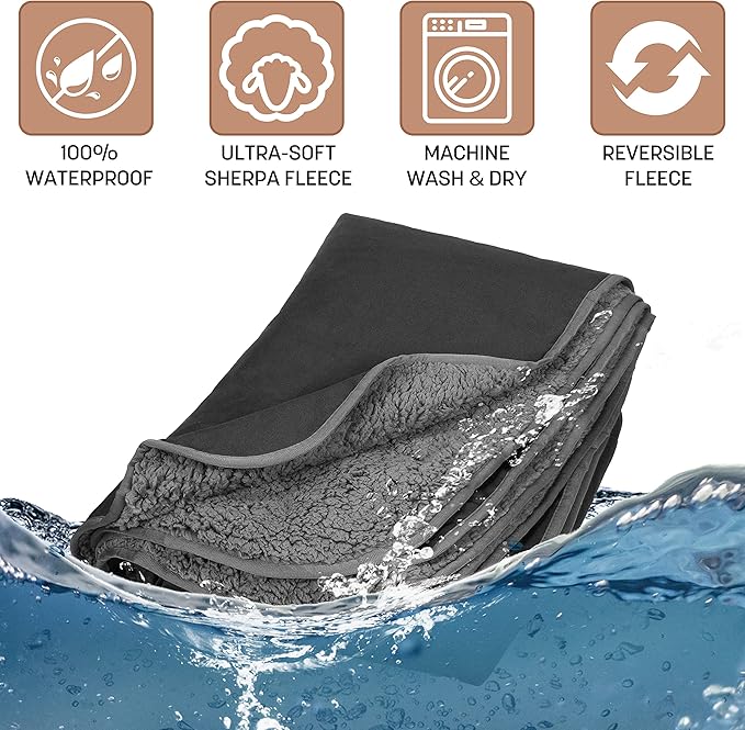 Tirrinia Waterproof Outdoor Blanket with Sherpa Lining, Windproof Triple Layers Warm Comfy Foldable for Camping Stadium, Beach, Picnic, Grass, Concerts, Car, Dog, 51''X 59'' & 59''X 80''