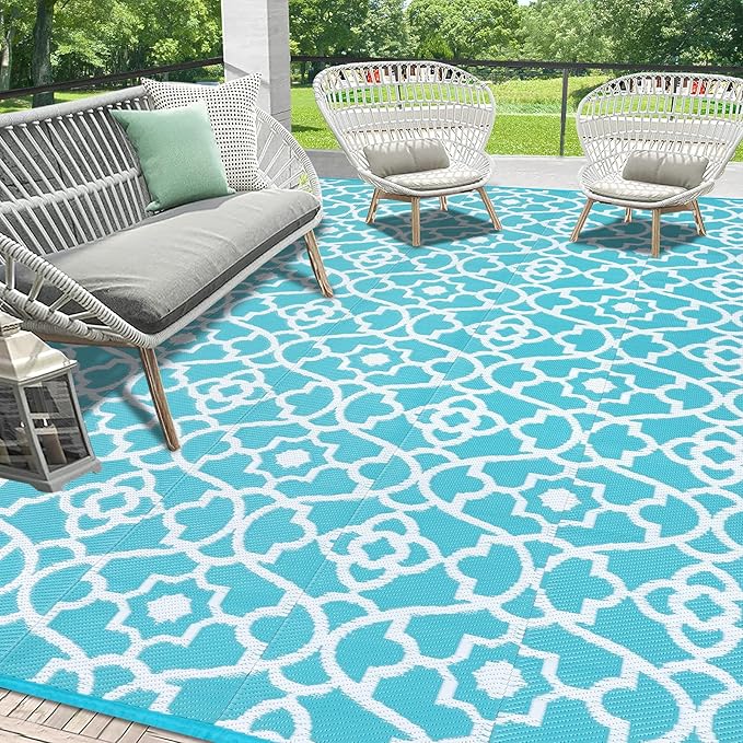 HEBE Outdoor Rug Waterproof 9x18, Plastic Straw Rug Camping Rug, Reversible Outdoor Patio Rugs RV Mat Clearance, Indoor Outside Floor Carpet for Porch,Deck,Camper,Balcony,Backyard
