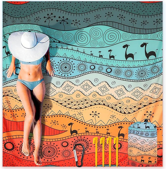 Beach Blanket Waterproof Sandproof Extra Large Beach Mat 79" X 83"/120"x108"for 1-8 Adults Quick Drying Durable Outdoor Picnic Mat for Beach Travel Camping Hiking