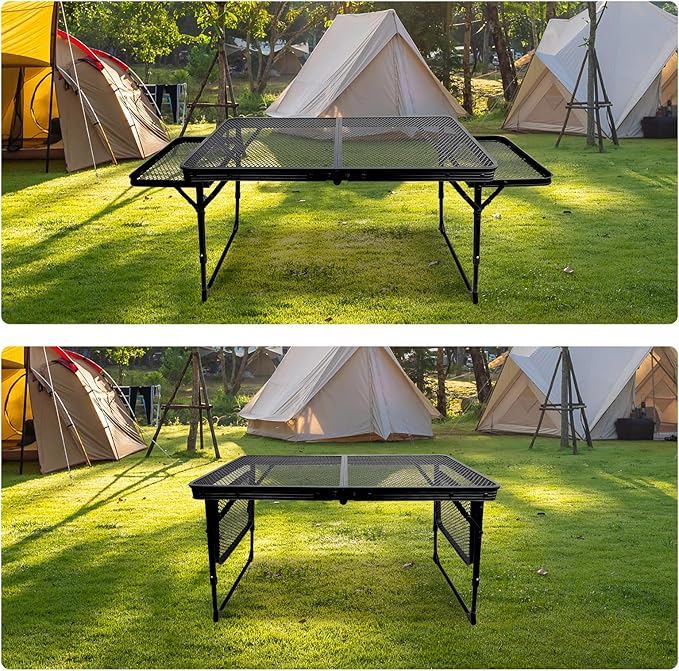 BRIAN & DANY Folding Grill Table Camping Table, Metal Portable Picnic Table, Lightweight Height Adjustable Foldable Table for Outdoor, Black, 40.16"x15.7"x11.8/14.9"