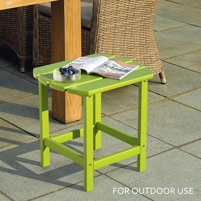 TORVA Patio Adirondack Side Table, Outdoor End Tables All-Weather Resistant HDPE Humidity-Proof Long Time Use for Deck, Lawn,Garden, Porch, Backyard End Table(Lemon Green Color-1 Tier)