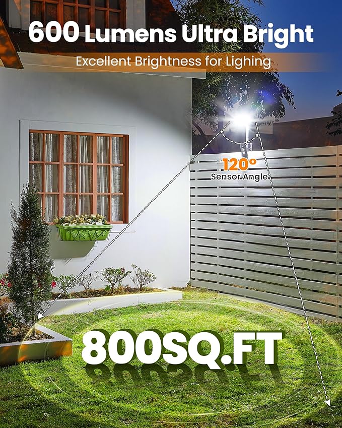 Clip On Solar Lights Outdoor with Motion Sensor - 92 LEDs 600LM Solar Fence Lights, 6000K Waterproof Security Lighting for Chain Link Fence,Deck, Gutter,Camping (1)