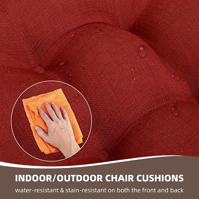 RACE LEAF Patio Chair Cushions 19x19 4 Pack, Thickened Outdoor Seat Cushions Water Resistant Stain Resistant Non-Slip Ties (Red)