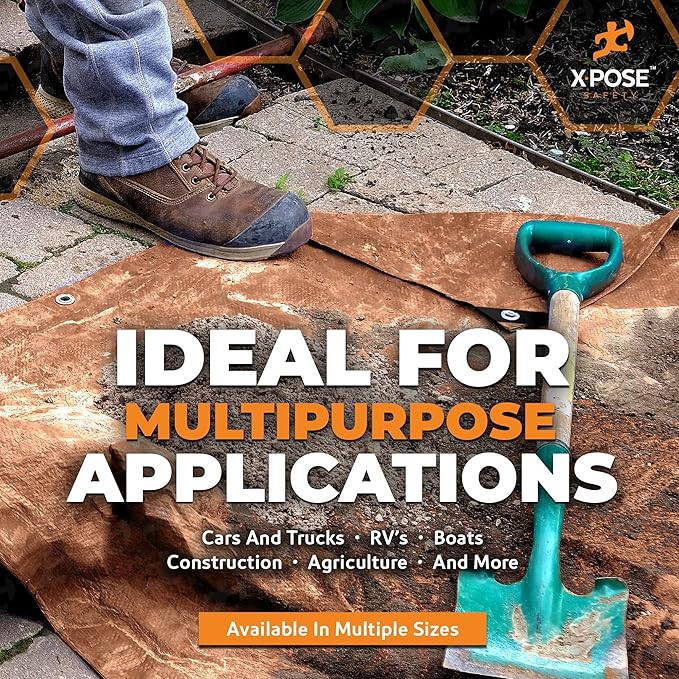 Multipurpose Protective Cover Brown Poly Tarp 40' x 60' - Durable, Water Resistant, Weather Resistant - 5 Mil Thick Polyethylene - by Xpose Safety