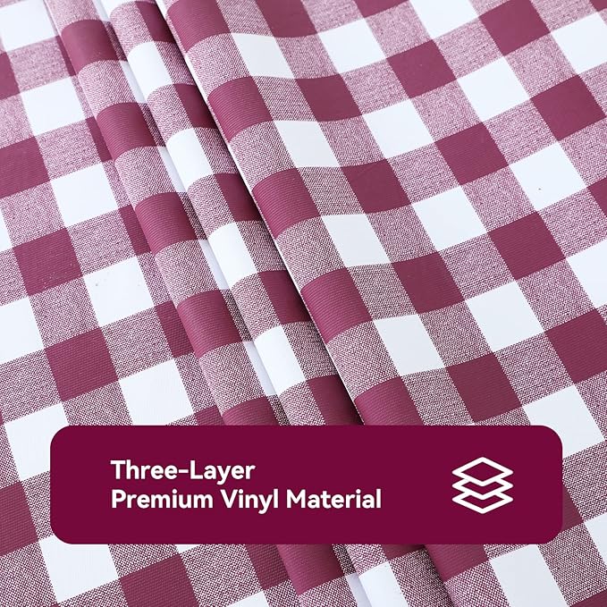 Romanstile RectangleVinyl PVC Tablecloth, 100% Waterproof Buffalo Plaid Plastic Table Cloth, Oil Proof Heavy Duty Wipeable Table Covers for Dining/Camping/Picnic/Outdoor - 54 x 120, Burgundy