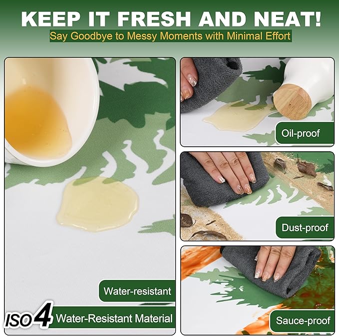 72 X 30 Inch Elastic Fitted Camping Table Cover with Bench Covers & Storage Bag, Picnic Tablecloth, Fits 6ft Picnic Tables,Washable & Reusable, Spill Resistant, Waterproof - Green Pines