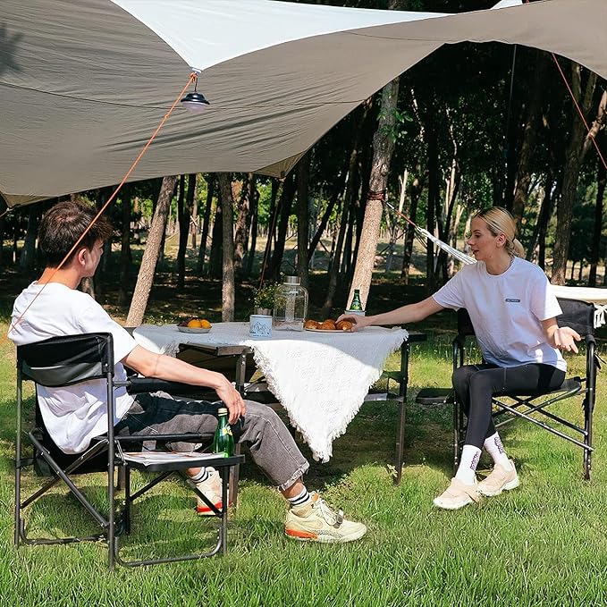 KingCamp 2-Pack Camping Folding Director Chairs with Side Table & Storage, Red