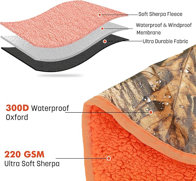 Tirrinia Waterproof Outdoor Blanket with Sherpa Lining, Windproof Triple Layers Warm Comfy Foldable for Camping Stadium, Beach, Picnic, Grass, Concerts, Car, Dog, 51''X 59'' & 59''X 80''