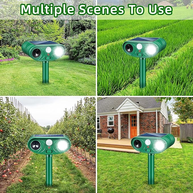 4 Pack Upgraded Ultrasonic Solar Animal Repellent Outdoor,Deer Repellent Devices Motion Detection,Animal Control for Deer Cat Squirrel Rabbit Dog Repeller Waterproof Yard Garden