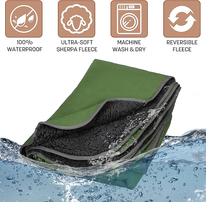 Tirrinia Waterproof Outdoor Blanket with Sherpa Lining, Windproof Triple Layers Warm Comfy Foldable for Camping Stadium, Beach, Picnic, Grass, Concerts, Car, Dog, 51''X 59'' & 59''X 80''