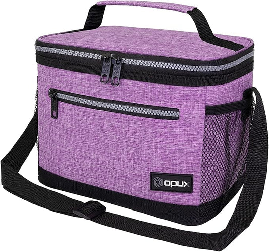 opux Insulated Lunch Box Men Women, Lunch Bag for Work School, Leakproof Soft Cooler Tote Adult, Large Lunch Pail Kids Boys Girls, Picnic Beach Food Bag with Shoulder Strap, Purple