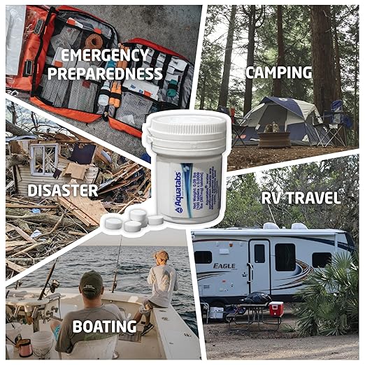 Aquatabs 397mg Water Purification Tablets (100 Pack). Water Filtration System for, Camping, Boating, Emergencies, Survival, RVs, and Marine-Use. Easy to Use Treatment and Disinfection.