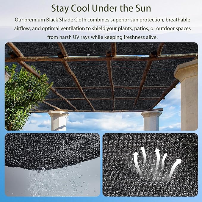 50% Black Shade Cloth, 13 x 13 FT Sun Shade Net with Grommets, Garden Sunblock Shade Cloth Shading for Greenhouse, Plant, Pergola, and Backyard Patio