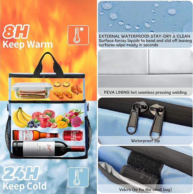 EULANT Large Waterproof Cooler Bag with Removable Lunch Bag,27 Can Collapsible Insulated Ice Chest Leak-Proof Cooler Bag for Men & Women Work Outdoor Beach Trips