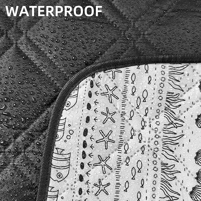 Outdoor Picnic Blanket White Fish 80"x80" Extra Large Sandproof Beach Blanket Waterproof Picnic Blankets Foldable for Caming, Beach, Outdoor Activities.