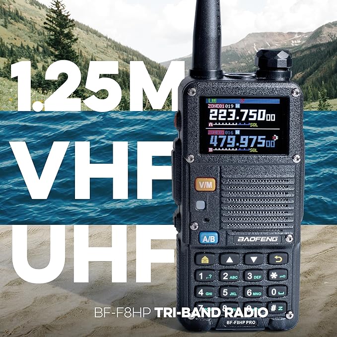 BAOFENG BF-F8HP PRO 10 W Tri-Band Two-Way Radio – UV-5R 7th Gen, 1000 Channels, GPS & NOAA Weather, Aviation/VHF/UHF/1.25 m Scanner, IP54 Rugged, USB-C Rechargeable Battery