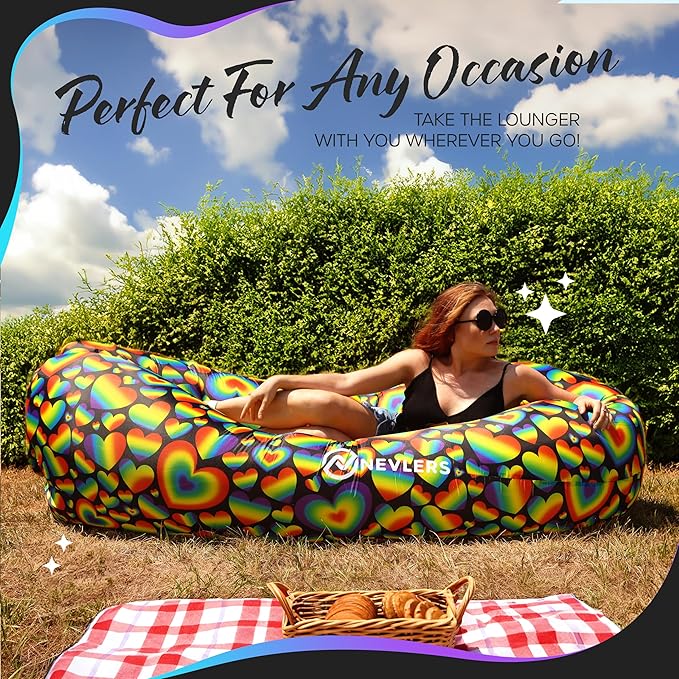 Nevlers Inflatable Lounger | 210T Polyester Inflatable Chair | No-Pump Blow Up Couch | Camping Couch Air Sofa Bed w/ 450 lbs. Cap., Pockets & Matching Bag | Use as Inflatable Couch for Adults & Kids