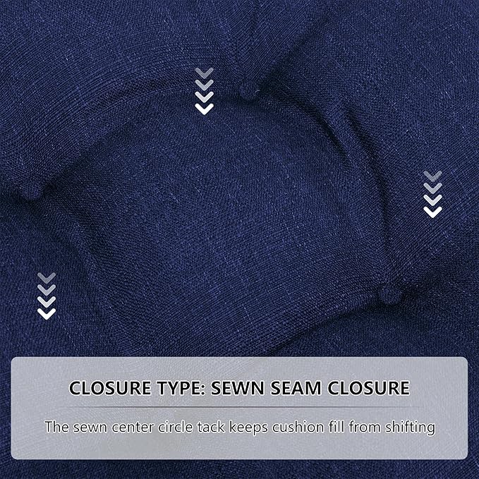 RACE LEAF Outdoor Seat Cushions Set of 2, 17" x 17" Square Patio Cushions, Plump Filling Tufted Water-Resistant Olefin Chair Seat Cushion with Ties for Non-Slip Support, Navy