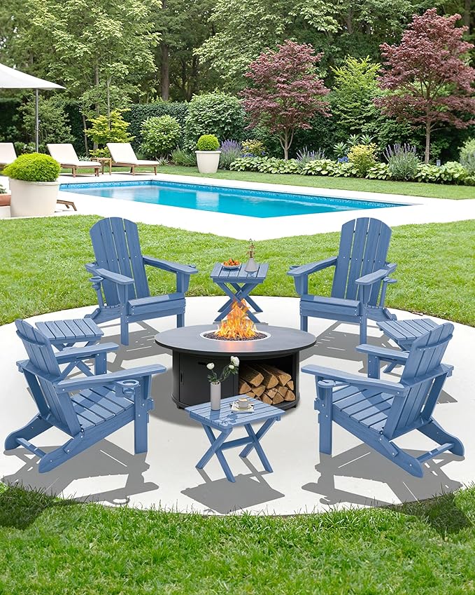 SERWALL Folding Adirondack Side Table, Portable Small Outdoor Table, Weather Resistant Outdoor End Table for Camping and Garden, Navy