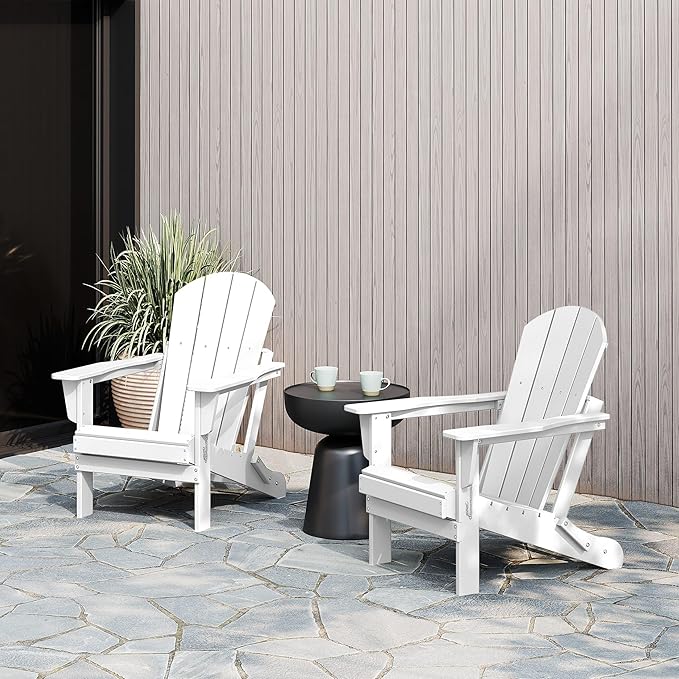WestinTrends Malibu 2 Piece Set Outdoor Folding Poly Adirondack Chair, White