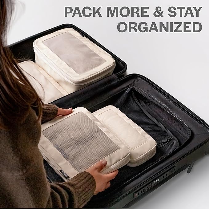 Compression Packing Cubes for Travel - Luggage Organizer Bags - Double Zipper Packing Cubes for Suitcases (2-Pack, Beige)