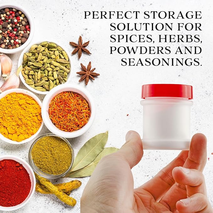 Cornucopia Brands Mini Plastic Spice Jars w/Sifters (12-Pack, Red); 2 Tablespoon Capacity (1 Fluid Ounce) Spice Bottles for Travel, Glitter, Gifts, Favors, Etc.